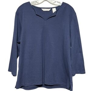 Draper’s & Damon’s Essential Tee Collection Navy 3/4 Sleeve Split Neck Shirt XL